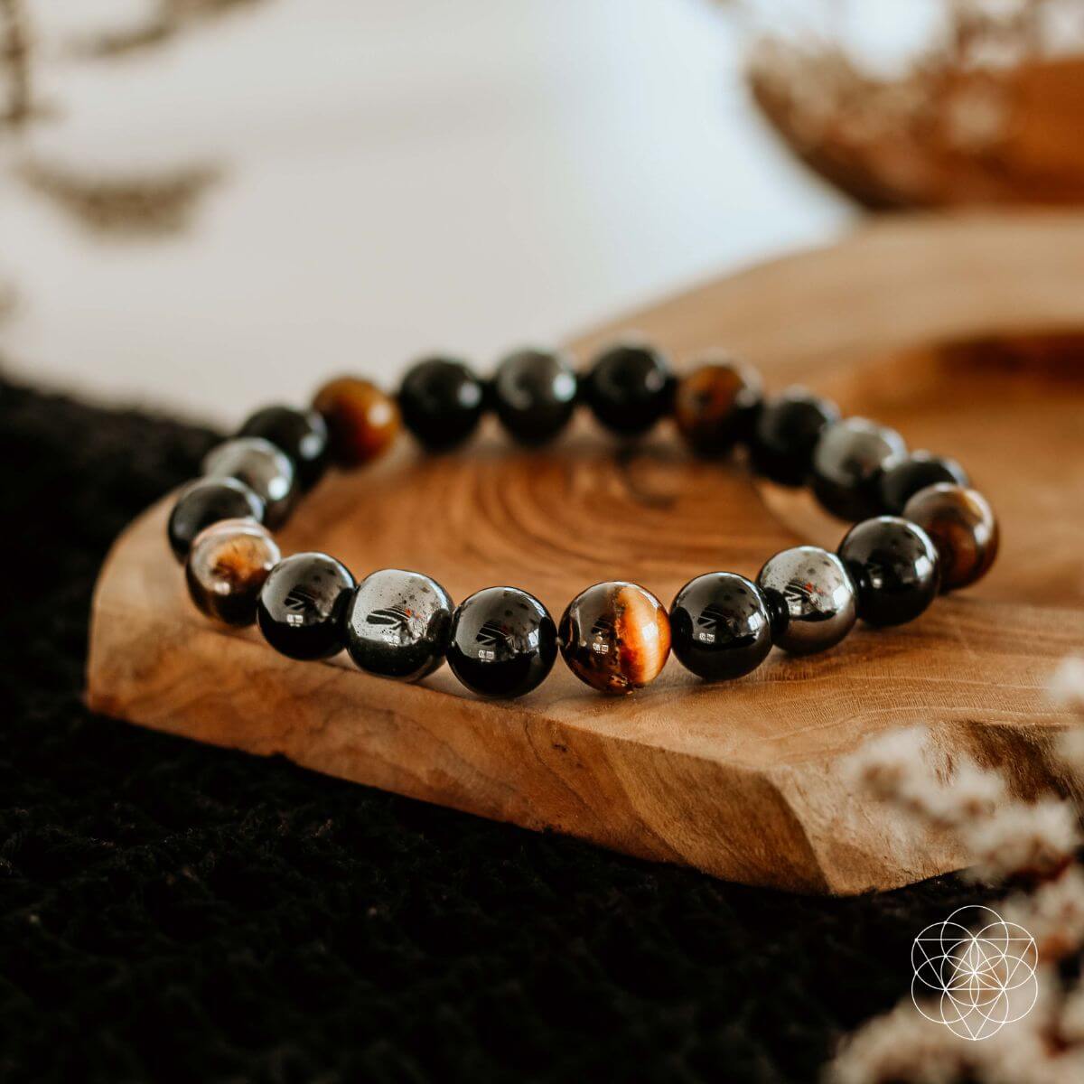 Triple Protection Bracelet with hematite, black obsidian and tiger’s eye beads