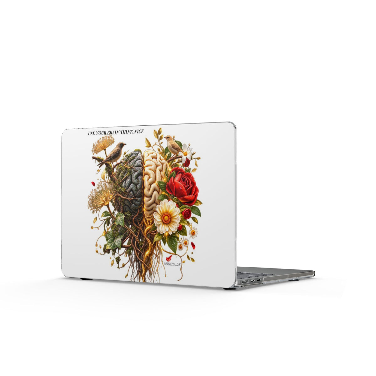 MacBook Case — Floral Brain Art "I Am Your Harshest Critic" Clear Hard Shell