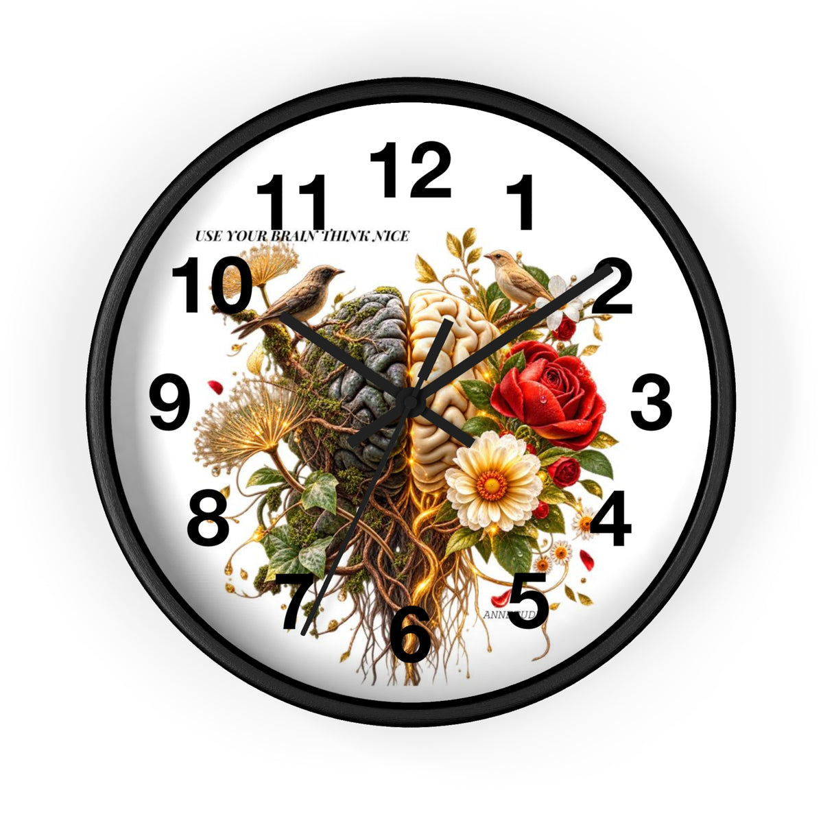 Botanical Brain Wall Clock — Floral & Anatomical Art Timepiece