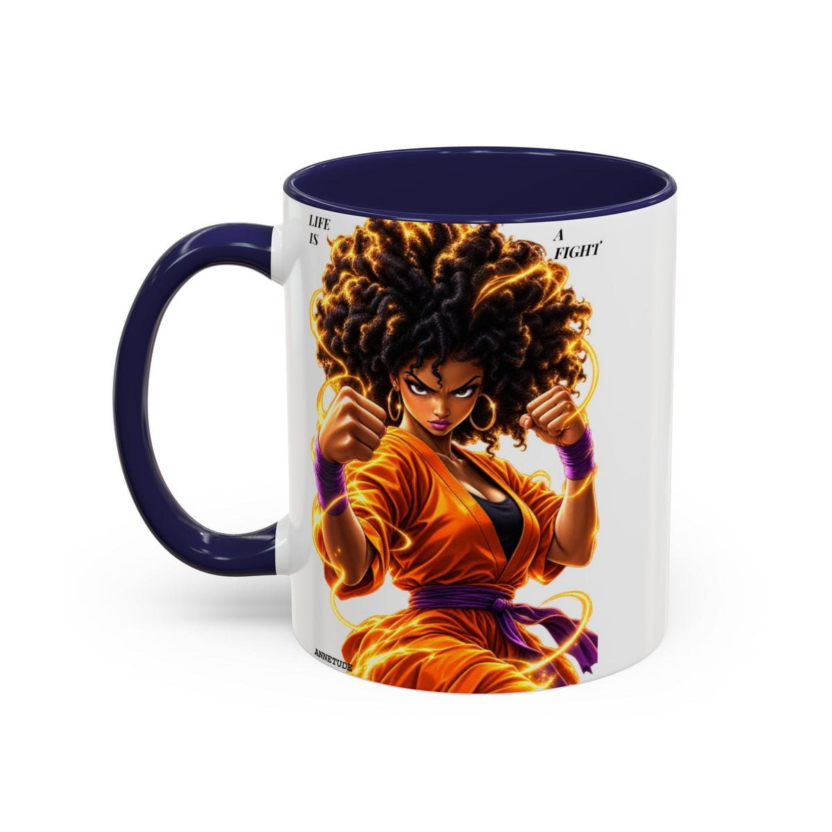 Coffee Mug — Fierce Afro Warrior Illustration Accent Mug (11/15oz)