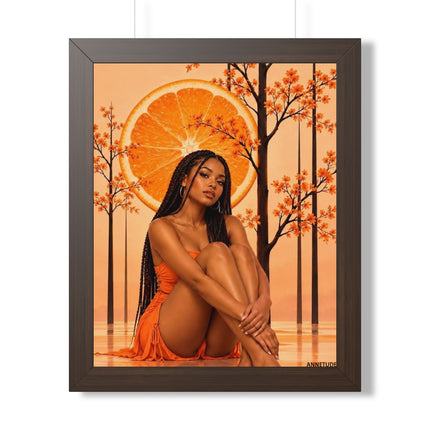 Framed Vertical Poster – Black Woman in Orange Sunset Art