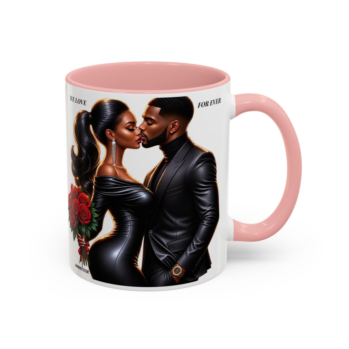 Romantic Black Couple Accent Coffee Mug - 'We Love Forever' 11/15oz