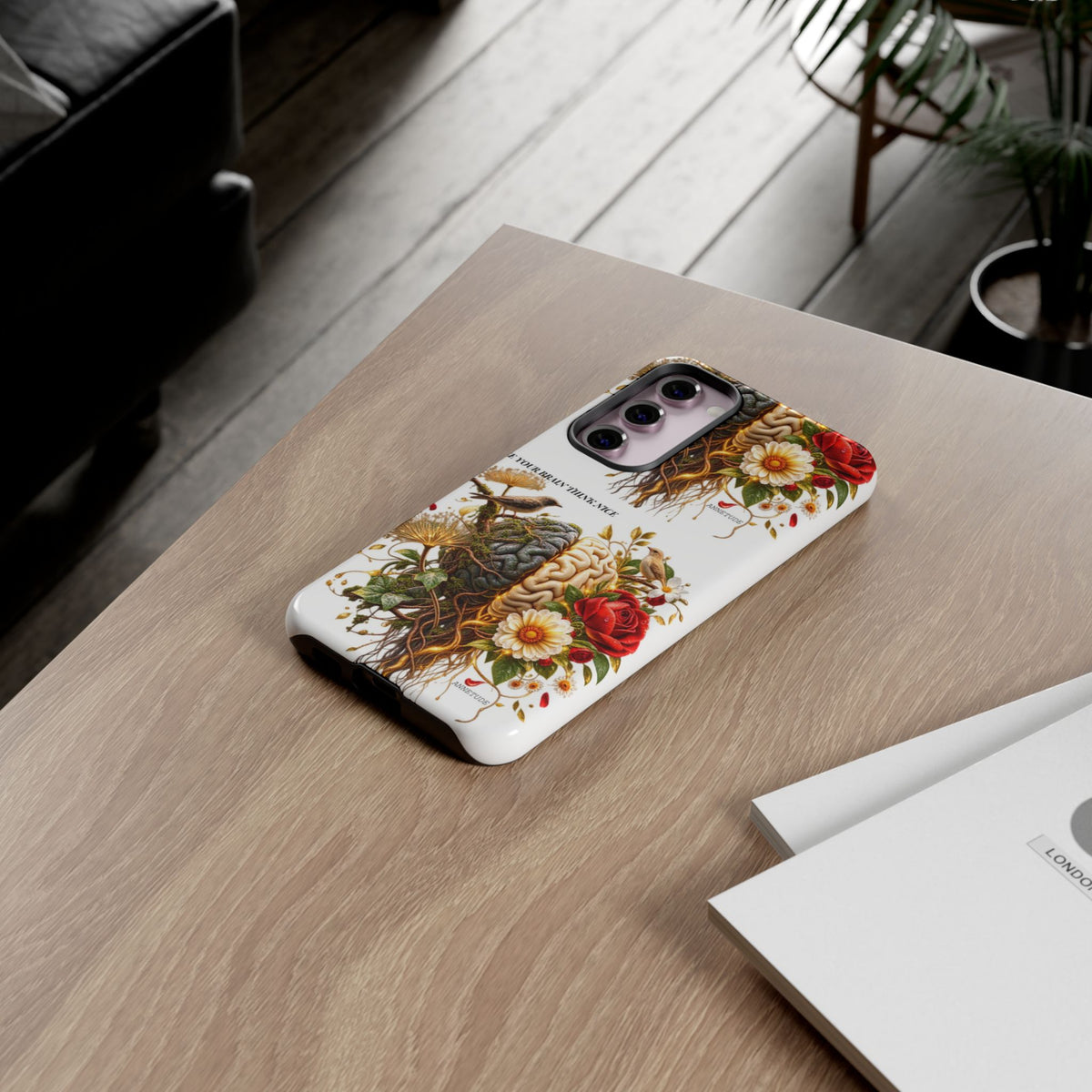 Phone Case — Floral Brain Illustration Protective Cover
