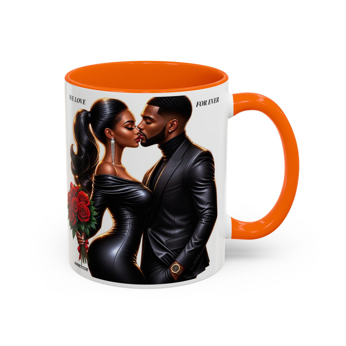 Romantic Black Couple Accent Coffee Mug - 'We Love Forever' 11/15oz