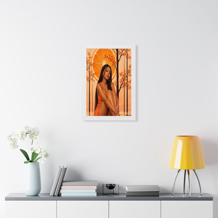 Framed Vertical Poster – Black Woman in Orange Sunset Art