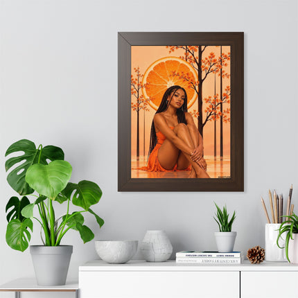 Framed Vertical Poster – Black Woman in Orange Sunset Art