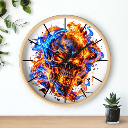 Flaming Skull Wall Clock — Fire & Ice Gothic