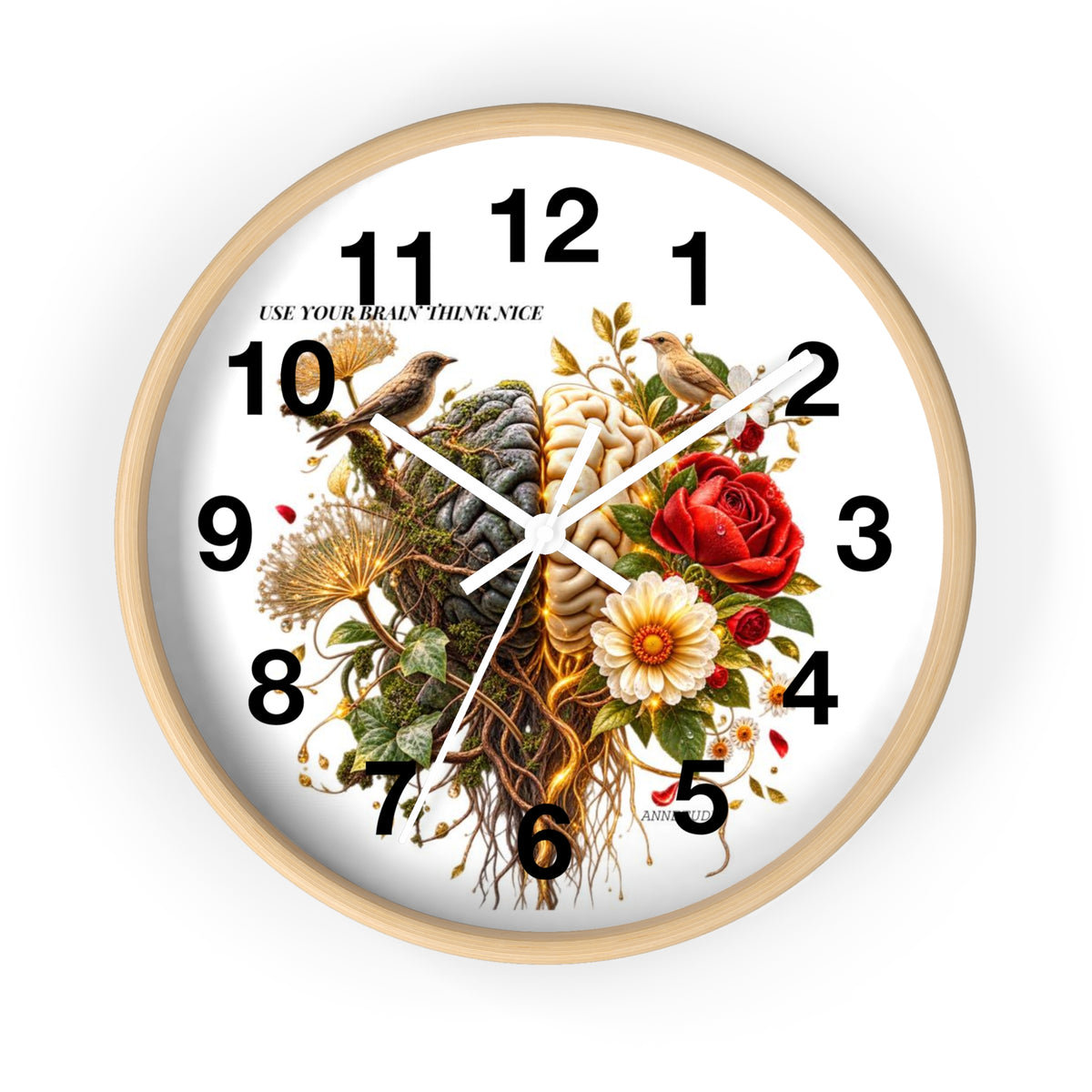 Botanical Brain Wall Clock — Floral & Anatomical Art Timepiece
