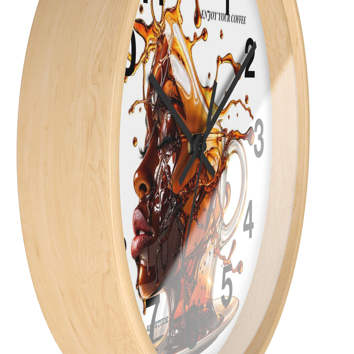 Coffee Splash Wall Clock — Artistic Afrocentric Brew Portrait ("Enjoy Your Coffee")