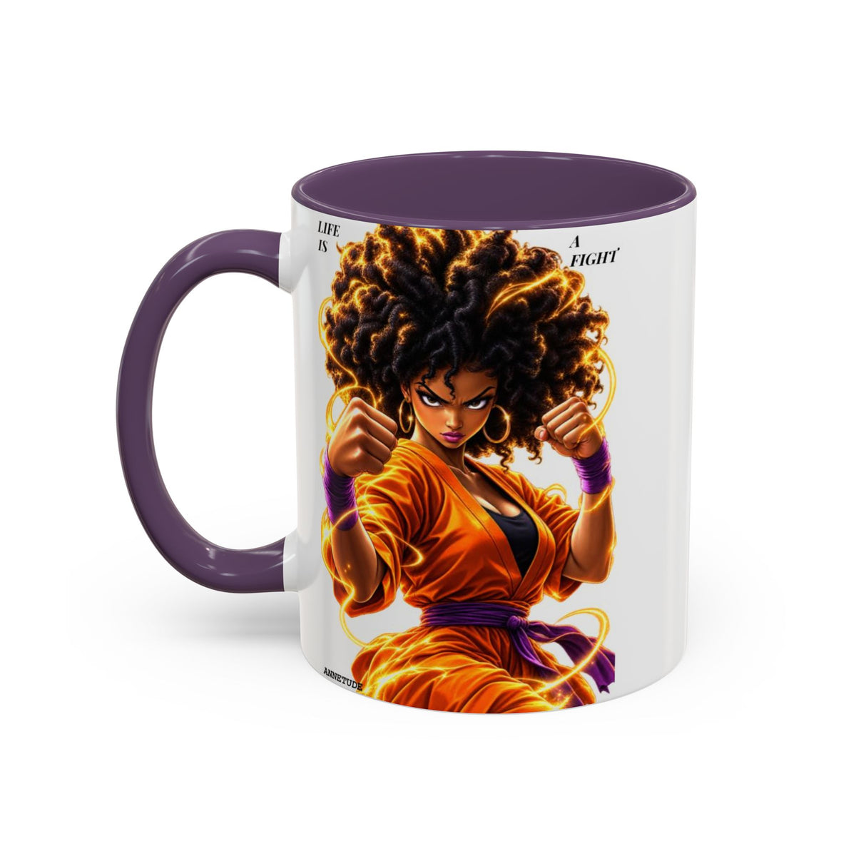 Coffee Mug — Fierce Afro Warrior Illustration Accent Mug (11/15oz)