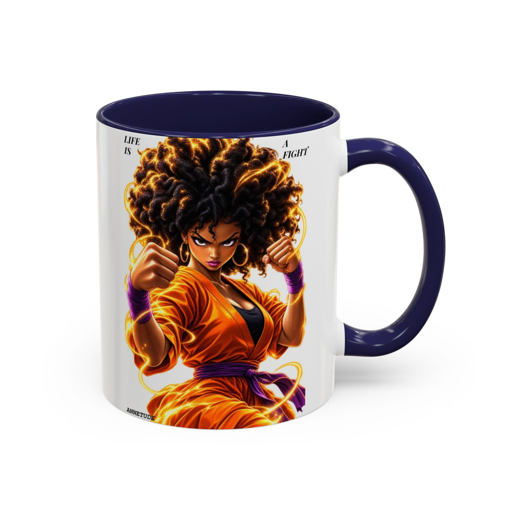 Coffee Mug — Fierce Afro Warrior Illustration Accent Mug (11/15oz)