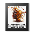 Coffee Splash Art Poster — 'Savor Your Coffee' Framed Vertical Print
