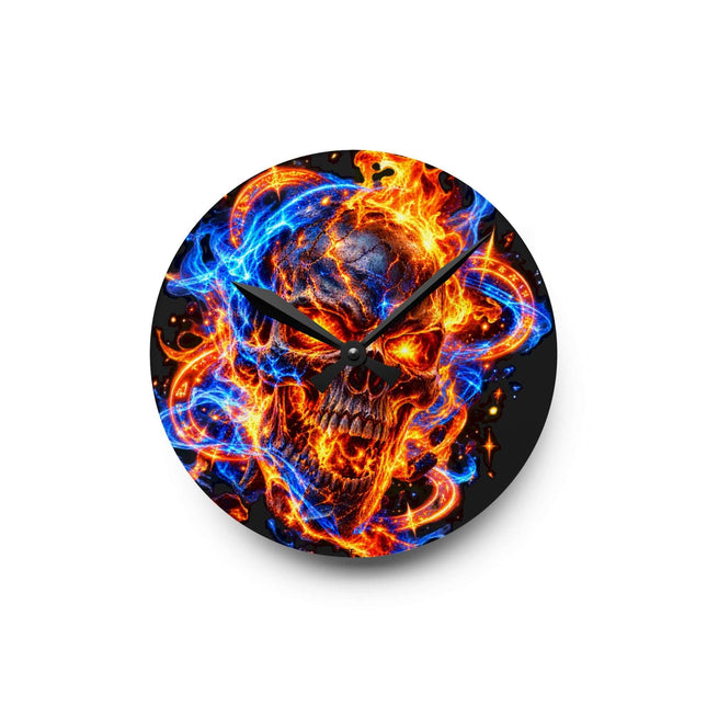 Flaming Skull Acrylic Wall Clock — Neon Fire Skull Decorative Clock