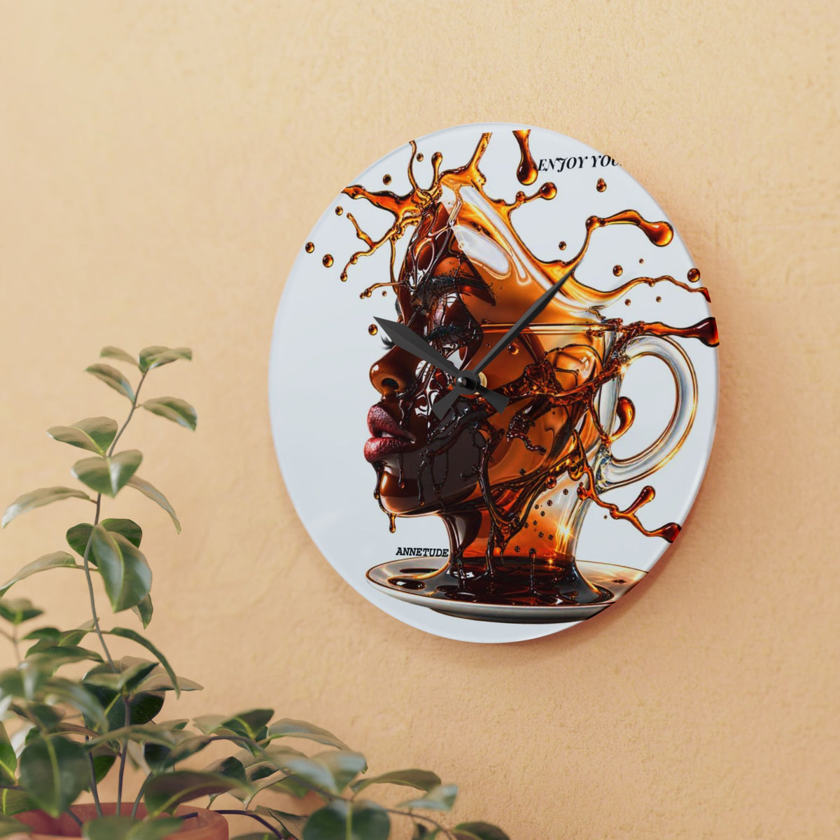 Acrylic Wall Clock — Artistic Coffee Splash Portrait Wall Clock