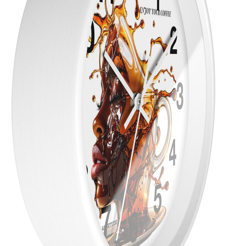 Coffee Splash Wall Clock — Artistic Afrocentric Brew Portrait ("Enjoy Your Coffee")