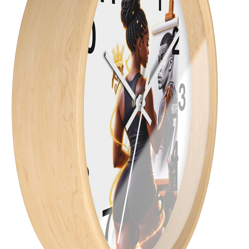 Artist Painting Wall Clock — Black Woman Portrait with Basketball Tribute