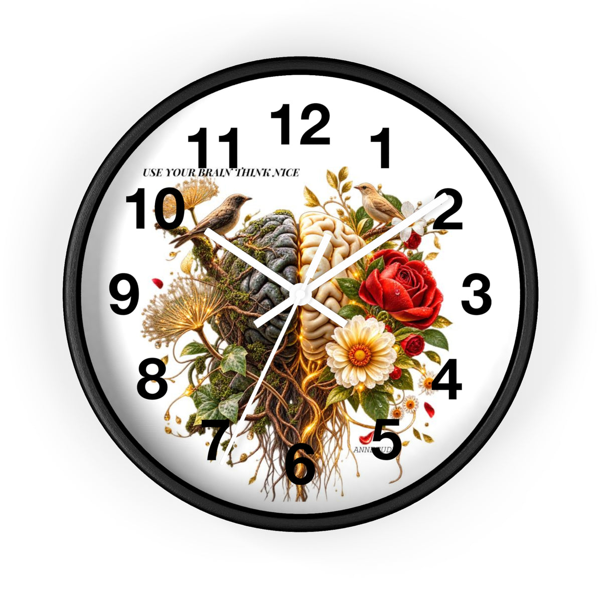 Botanical Brain Wall Clock — Floral & Anatomical Art Timepiece