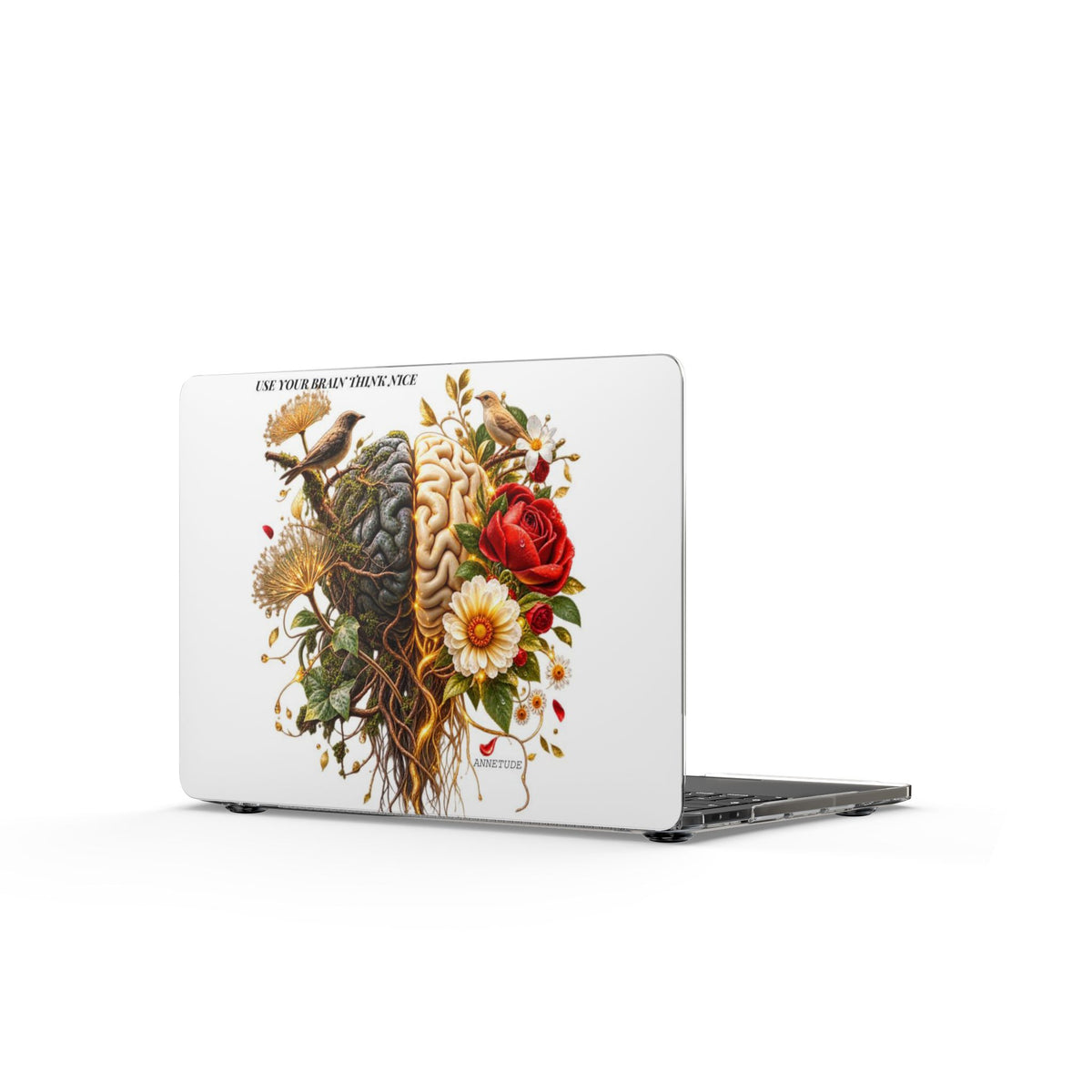 MacBook Case — Floral Brain Art "I Am Your Harshest Critic" Clear Hard Shell