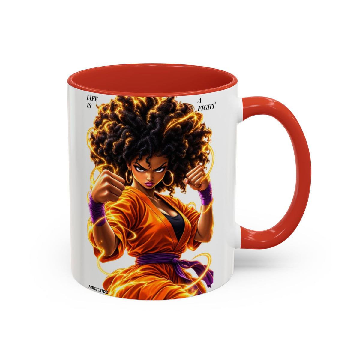 Coffee Mug — Fierce Afro Warrior Illustration Accent Mug (11/15oz)