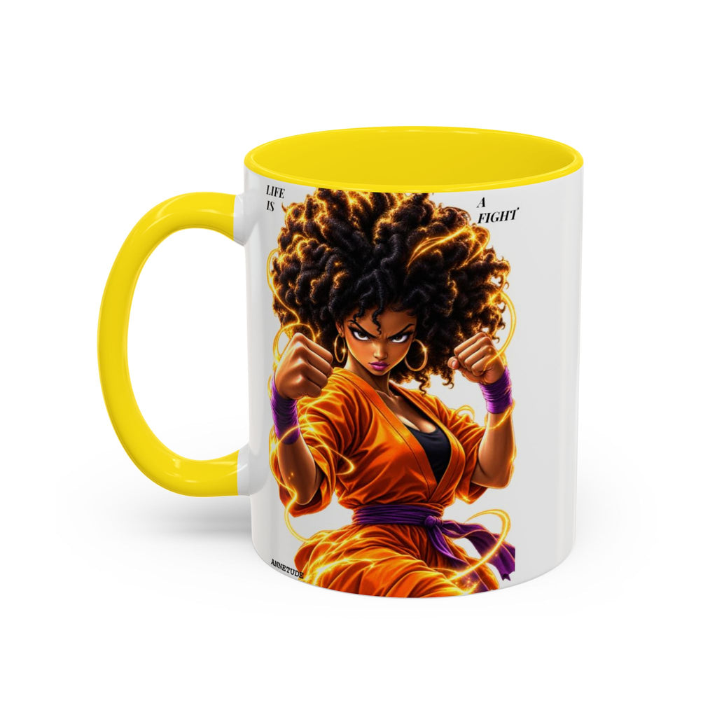 Coffee Mug — Fierce Afro Warrior Illustration Accent Mug (11/15oz)