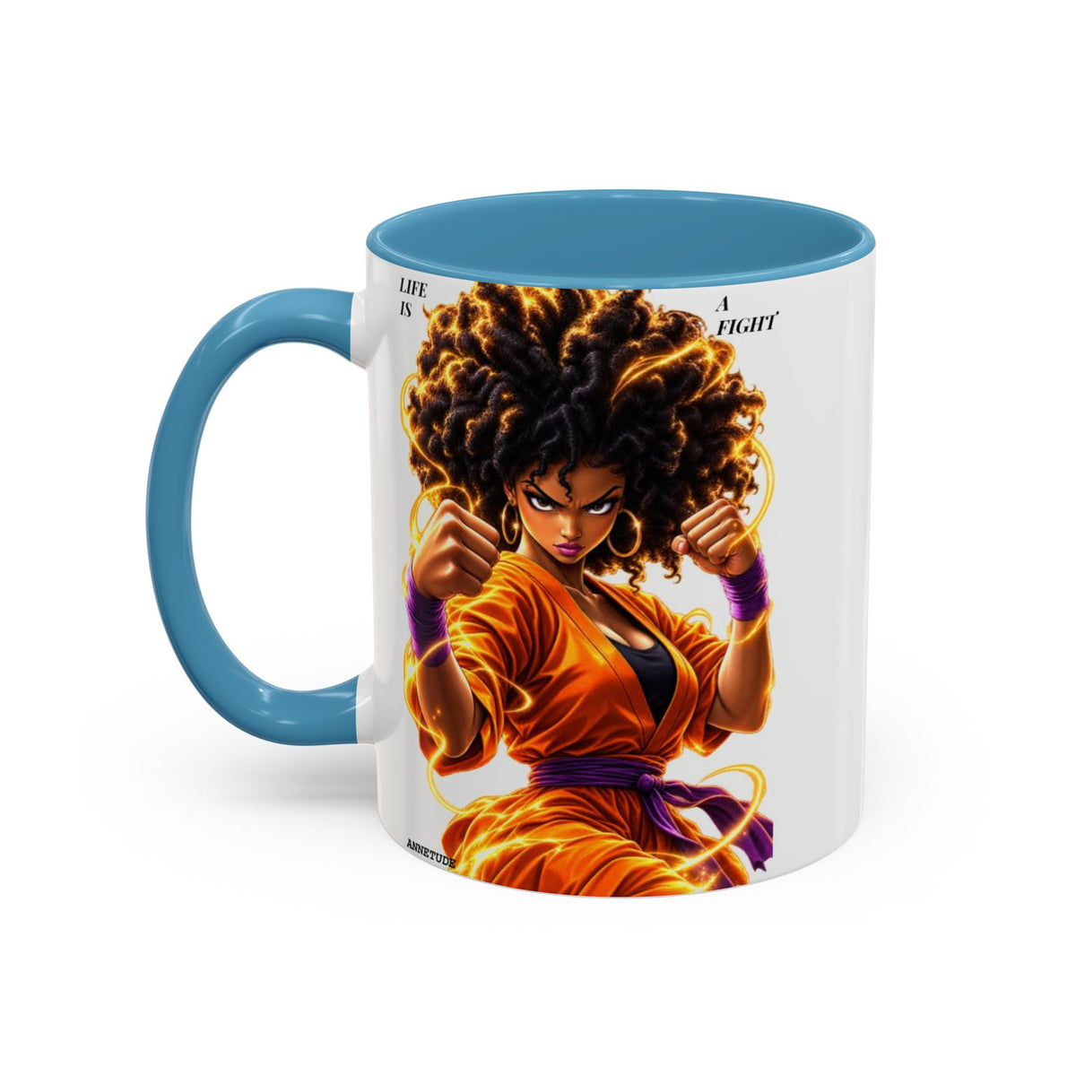 Coffee Mug — Fierce Afro Warrior Illustration Accent Mug (11/15oz)