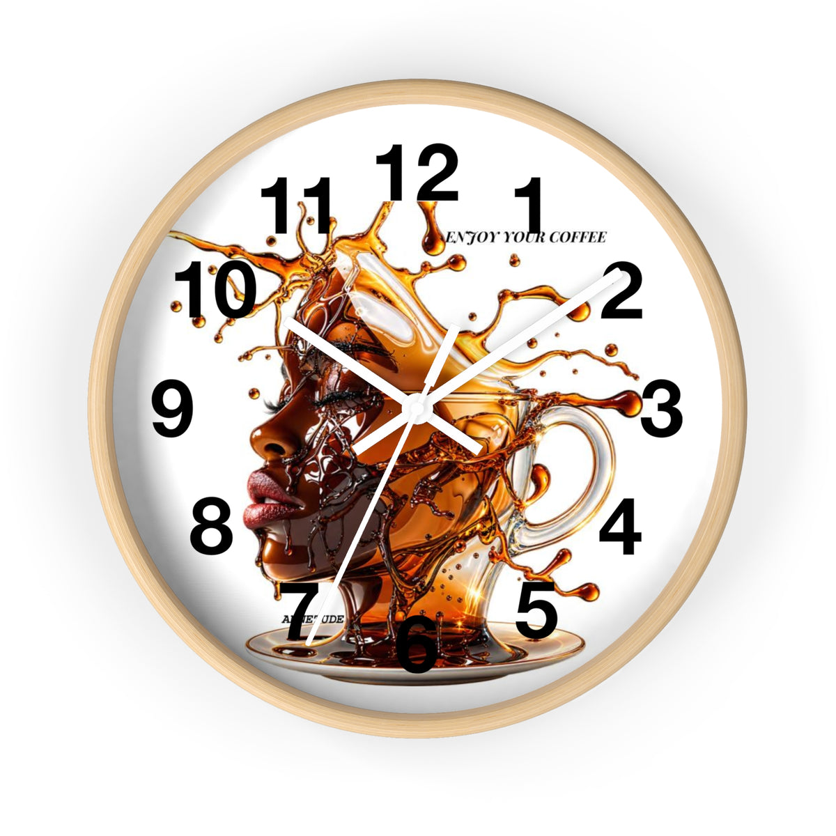 Coffee Splash Wall Clock — Artistic Afrocentric Brew Portrait ("Enjoy Your Coffee")