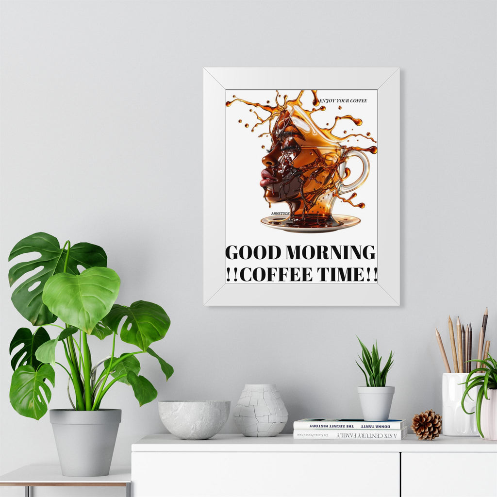 Coffee Splash Art Poster — 'Savor Your Coffee' Framed Vertical Print