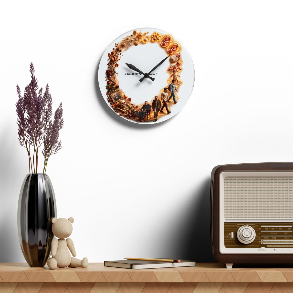 Acrylic Wall Clock — 'From Birth To Rest' Film Scene Collage Decorative Clock