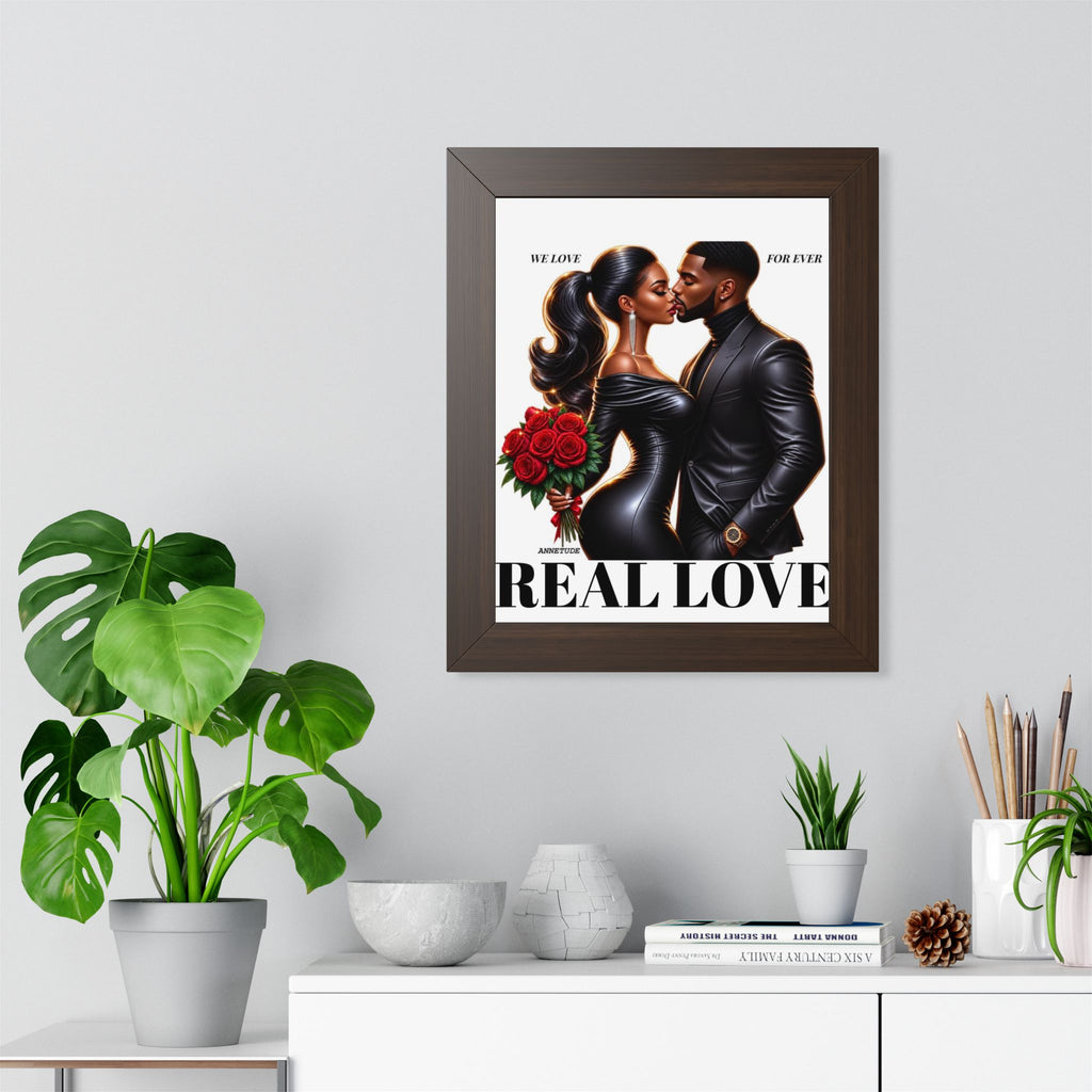 Framed Poster — "Real Love" Romantic Couple Wall Art (Valentine's Day, Anniversary Gift)