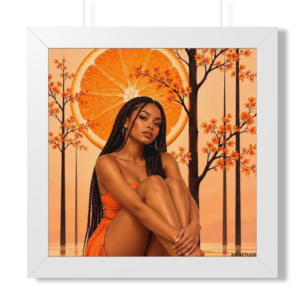 Framed Vertical Poster – Black Woman in Orange Sunset Art