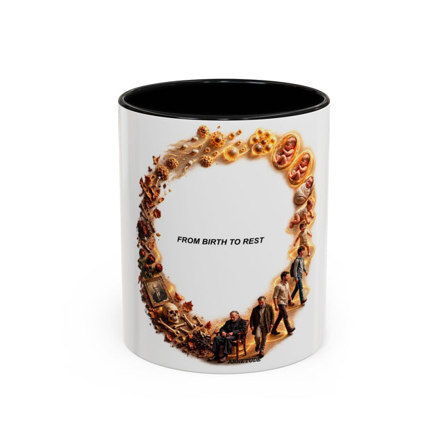 Coffee Mug — "From Birth to Rest" Illustrated Life Cycle Accent Mug