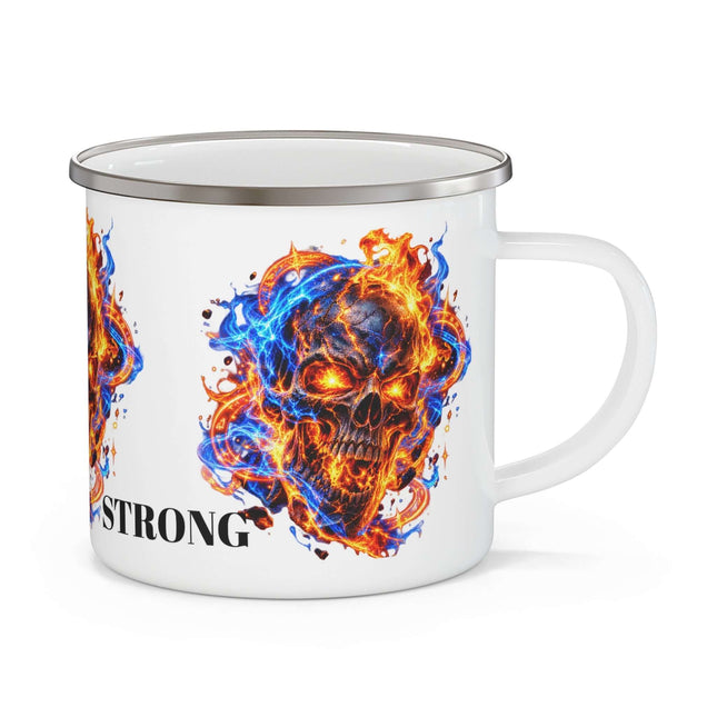 Flaming Skull Enamel Camping Mug — Bold Fire & Ice Skull Design — view 2