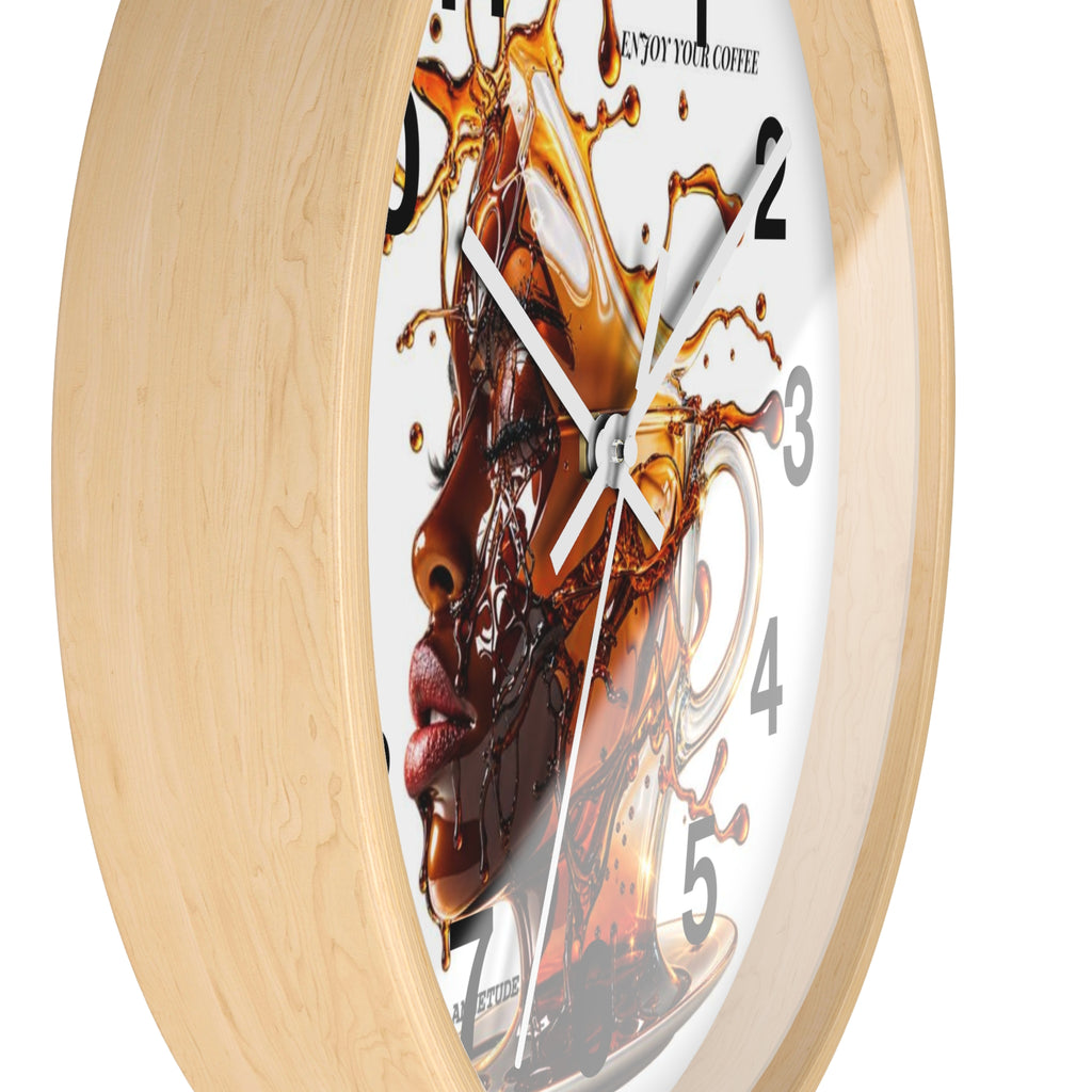 Coffee Splash Wall Clock — Artistic Afrocentric Brew Portrait ("Enjoy Your Coffee")
