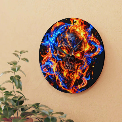 Flaming Skull Acrylic Wall Clock — Neon Fire Skull Decorative Clock — view 11