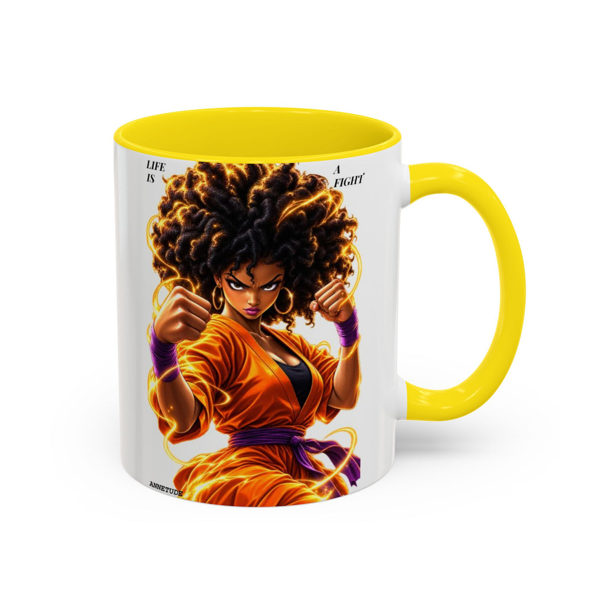 Coffee Mug — Fierce Afro Warrior Illustration Accent Mug (11/15oz)