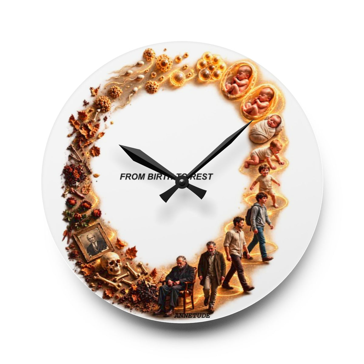 Acrylic Wall Clock — 'From Birth To Rest' Film Scene Collage Decorative Clock