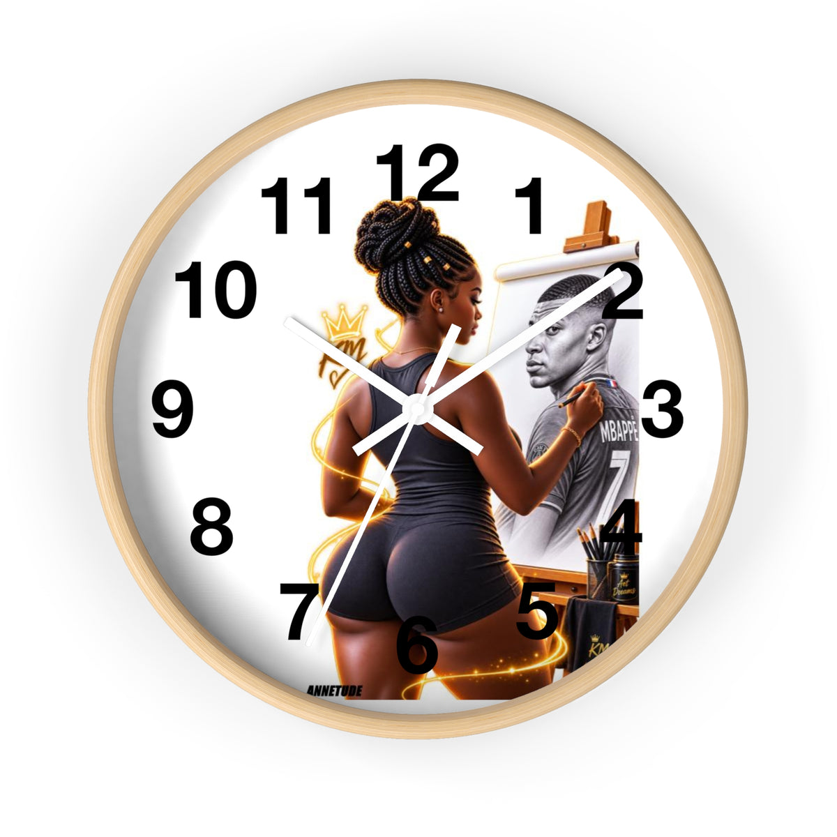 Artist Painting Wall Clock — Black Woman Portrait with Basketball Tribute