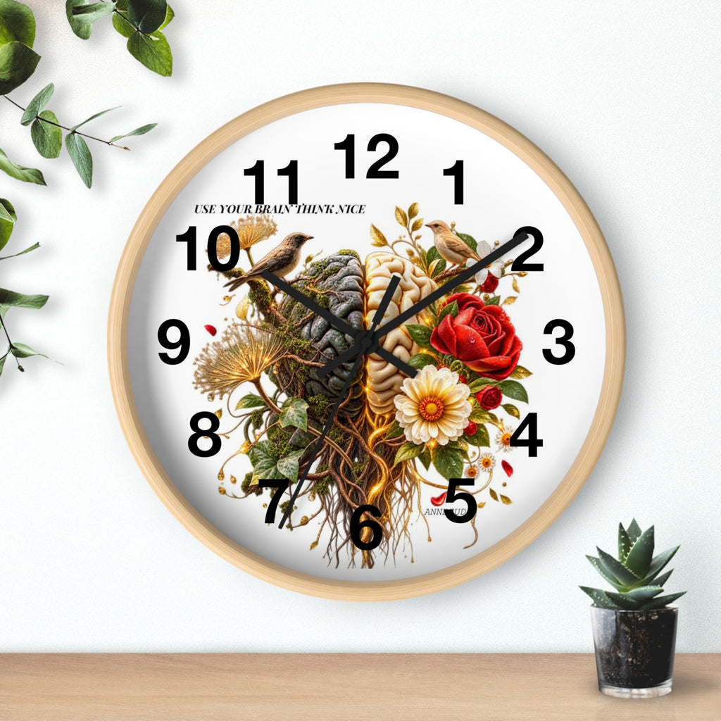 Botanical Brain Wall Clock — Floral & Anatomical Art Timepiece