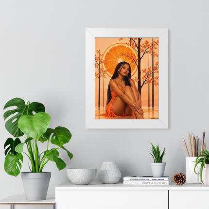 Framed Vertical Poster – Black Woman in Orange Sunset Art