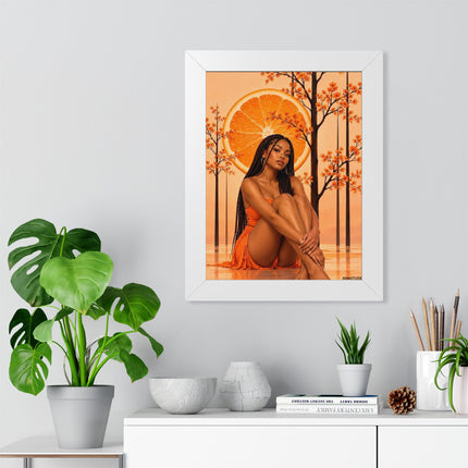 Framed Vertical Poster – Black Woman in Orange Sunset Art