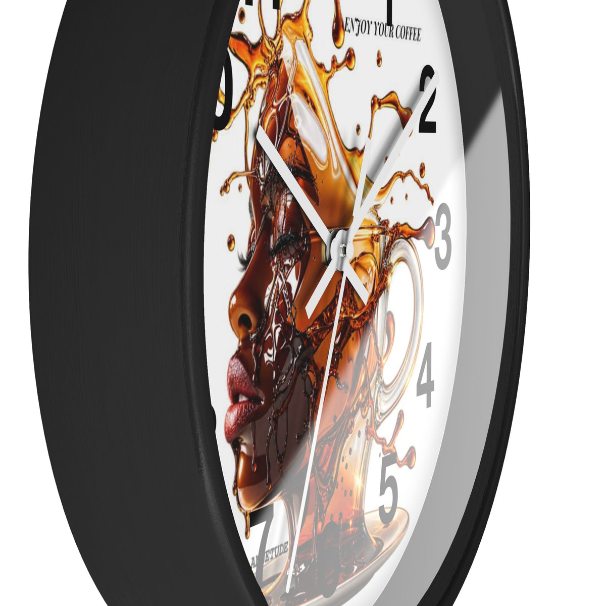 Coffee Splash Wall Clock — Artistic Afrocentric Brew Portrait ("Enjoy Your Coffee")