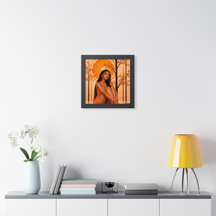 Framed Vertical Poster – Black Woman in Orange Sunset Art