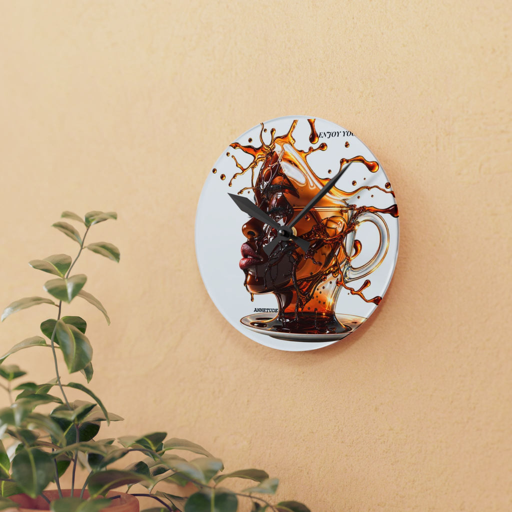 Acrylic Wall Clock — Artistic Coffee Splash Portrait Wall Clock