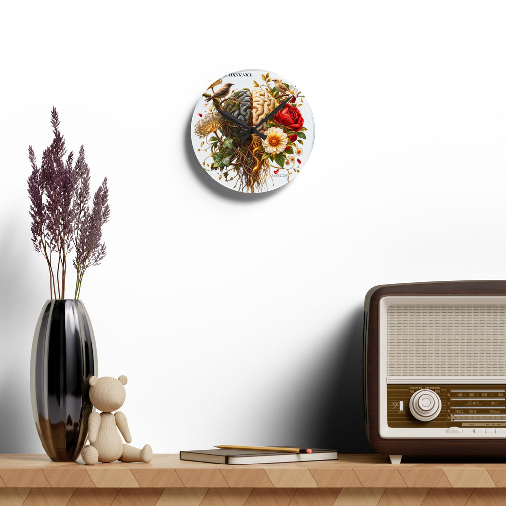 Acrylic Wall Clock — 'Use Your Brain' Floral Brain Art Clock