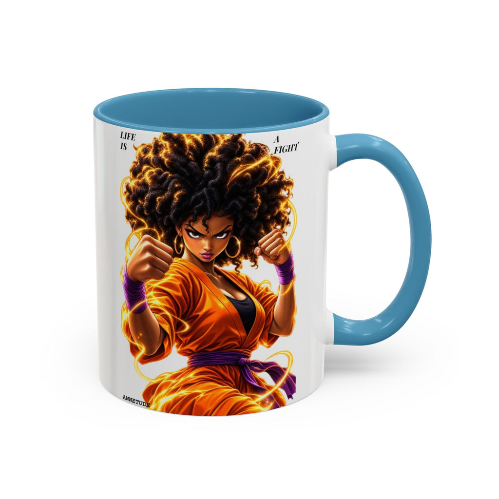 Coffee Mug — Fierce Afro Warrior Illustration Accent Mug (11/15oz)