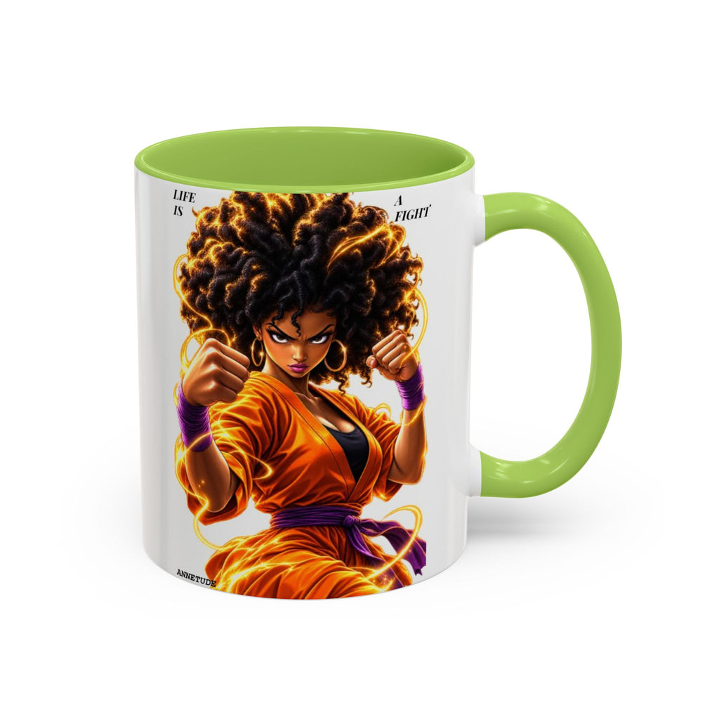 Coffee Mug — Fierce Afro Warrior Illustration Accent Mug (11/15oz)