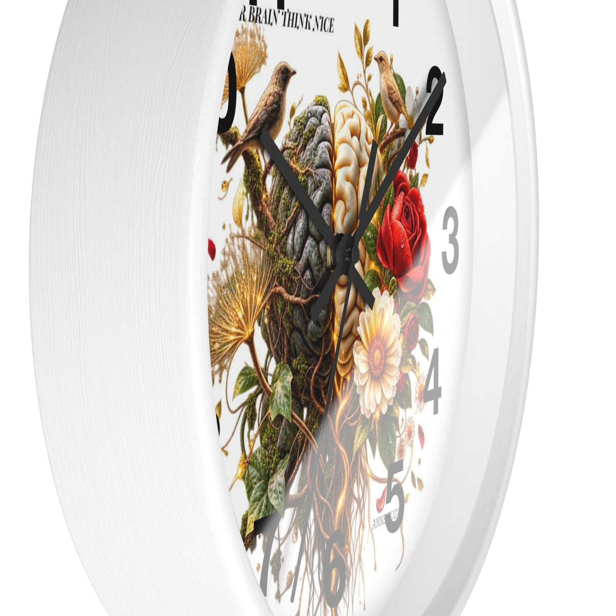 Botanical Brain Wall Clock — Floral & Anatomical Art Timepiece