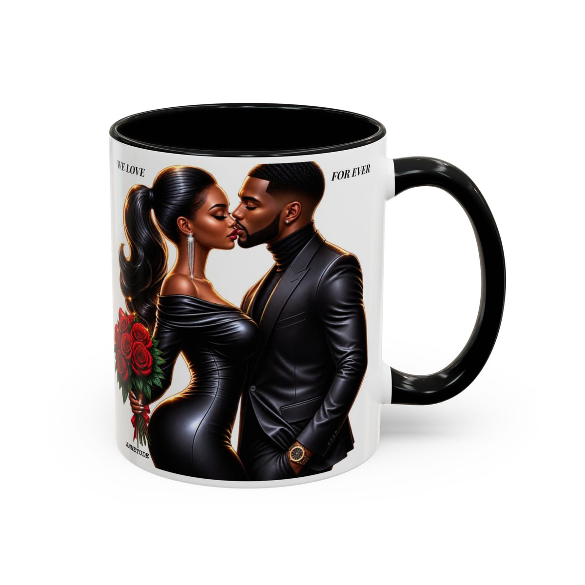 Romantic Black Couple Accent Coffee Mug - 'We Love Forever' 11/15oz