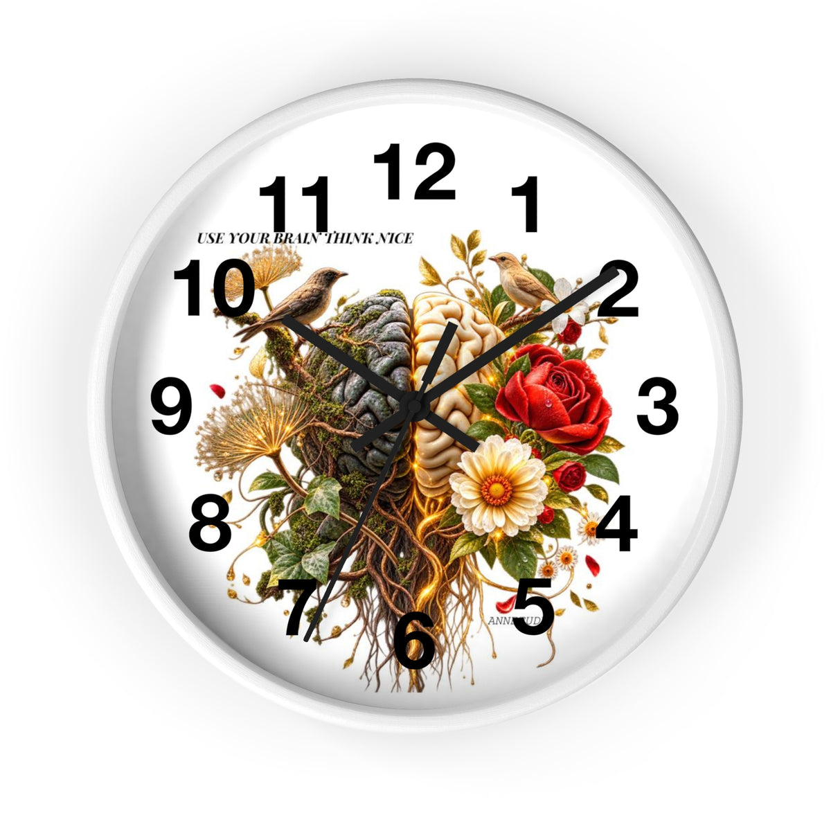 Botanical Brain Wall Clock — Floral & Anatomical Art Timepiece