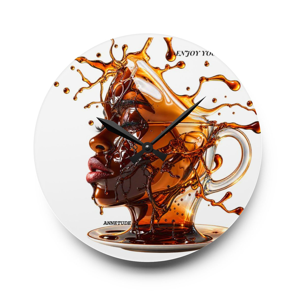 Acrylic Wall Clock — Artistic Coffee Splash Portrait Wall Clock